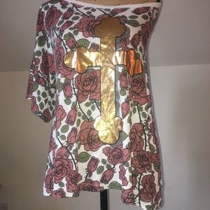 Wildfox Medium Rose Gold Cross One Sleeve Top